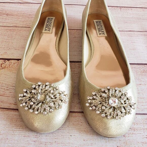 Badgley Mischka Metallic Leather Embellished Flats - Picture 8 of 11